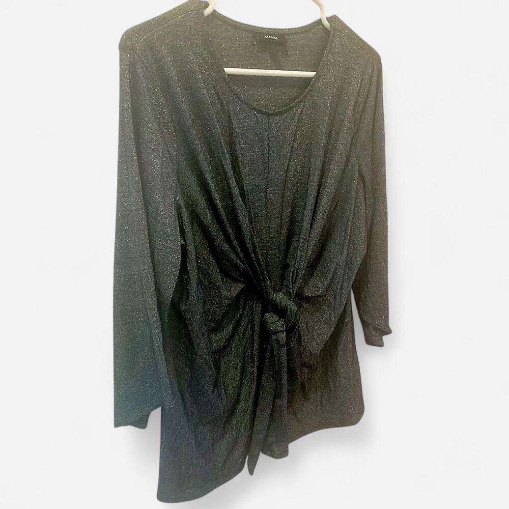 Alfani LG Gray sparkly long sleeve top with tie front detail